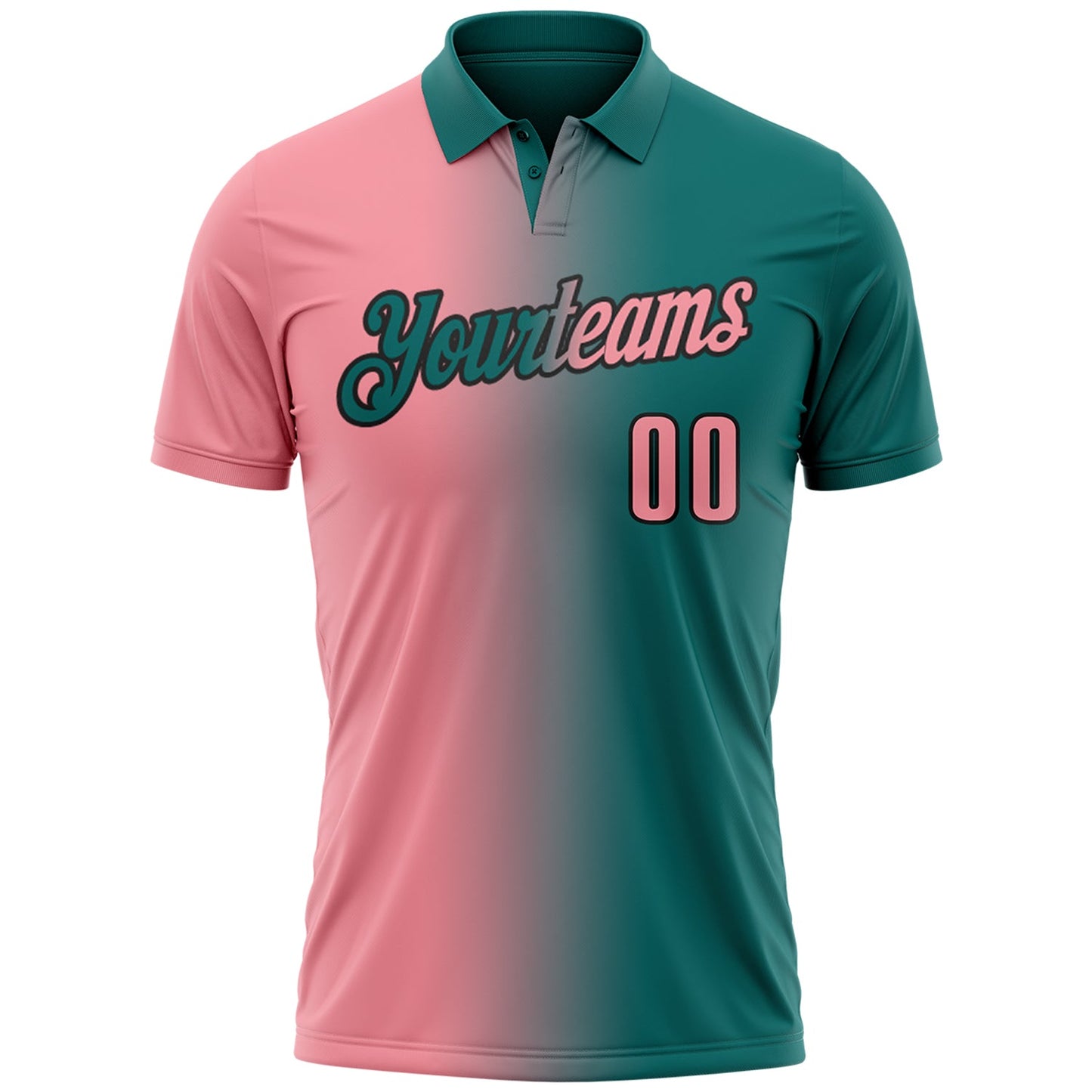 Custom Teal Medium Pink-Black 3D Gradient Fashion Performance Polo Shirt view 2