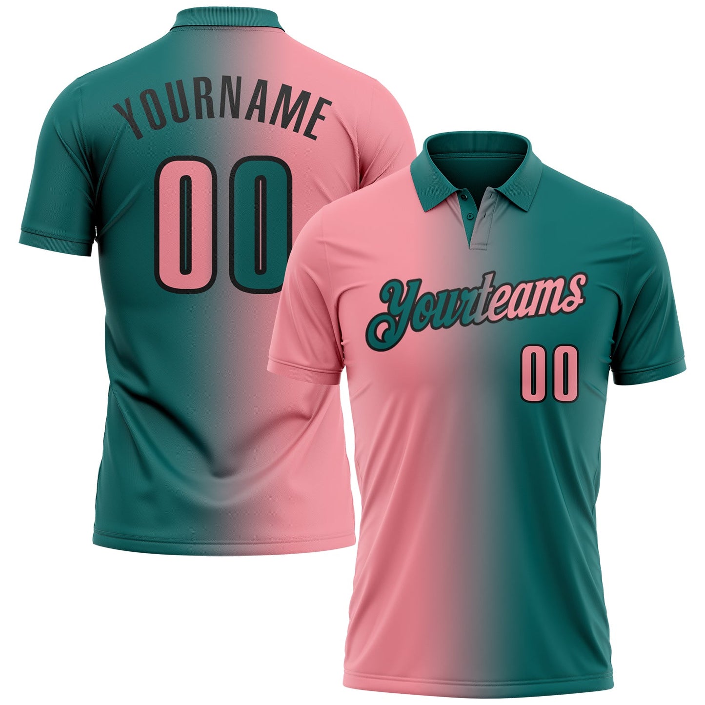 Custom Teal Medium Pink-Black 3D Gradient Fashion Performance Polo Shirt - Main View