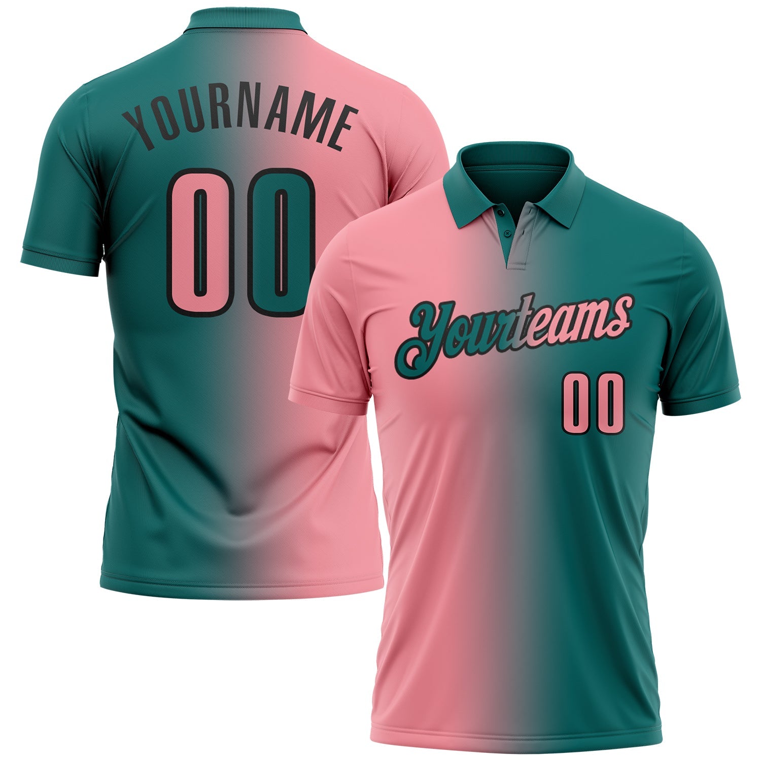 Custom Teal Medium Pink-Black 3D Gradient Fashion Performance Polo Shirt - Main View