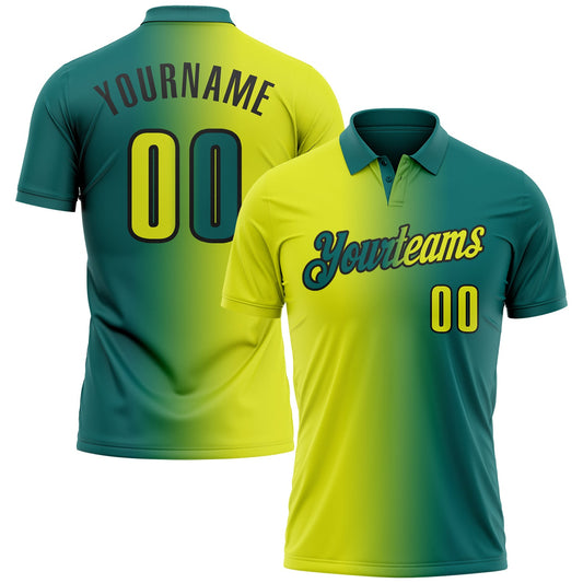 Custom Teal Neon Yellow-Black 3D Gradient Fashion Performance Polo Shirt - Main View