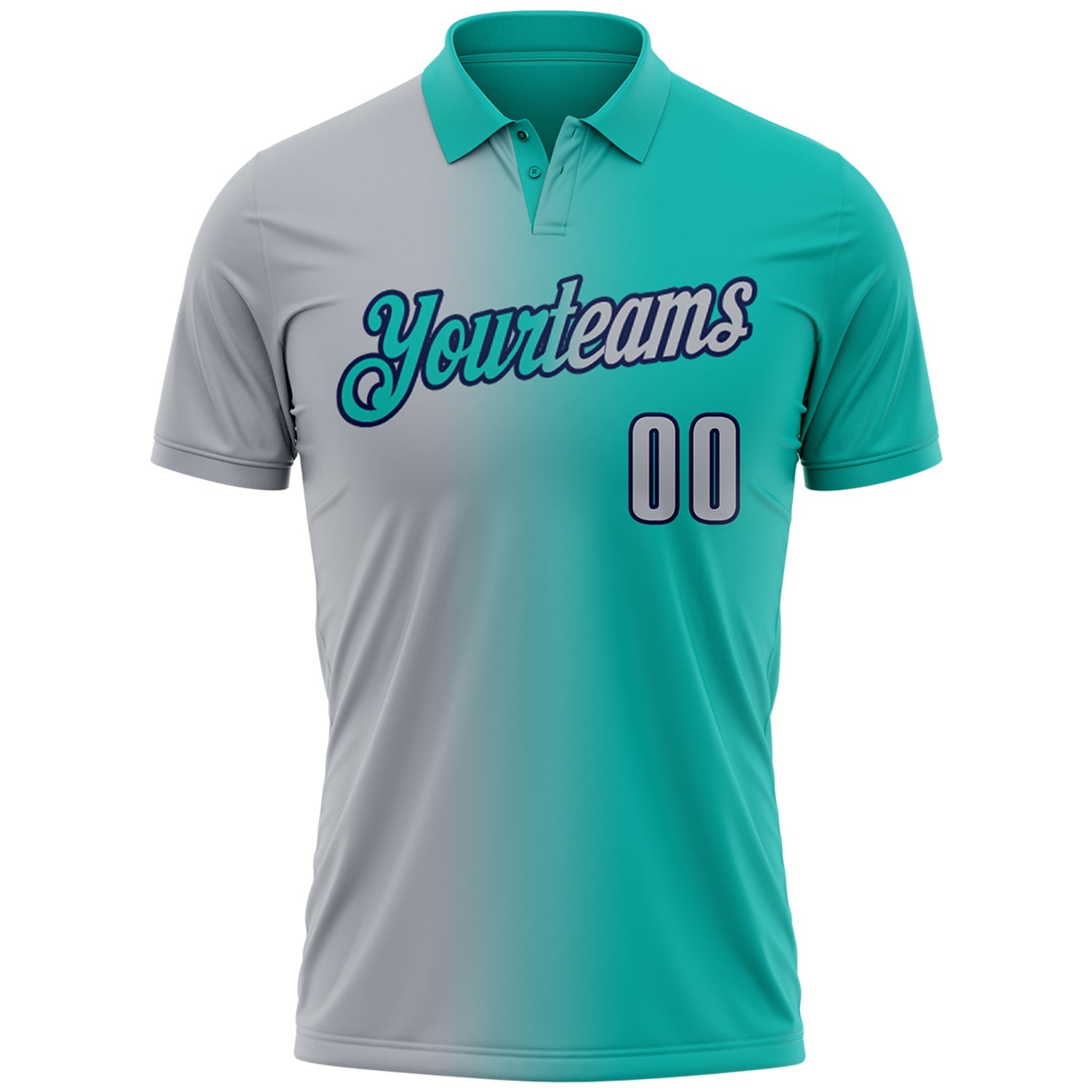 Custom Aqua Gray-Navy 3D Gradient Fashion Performance Polo Shirt view 2