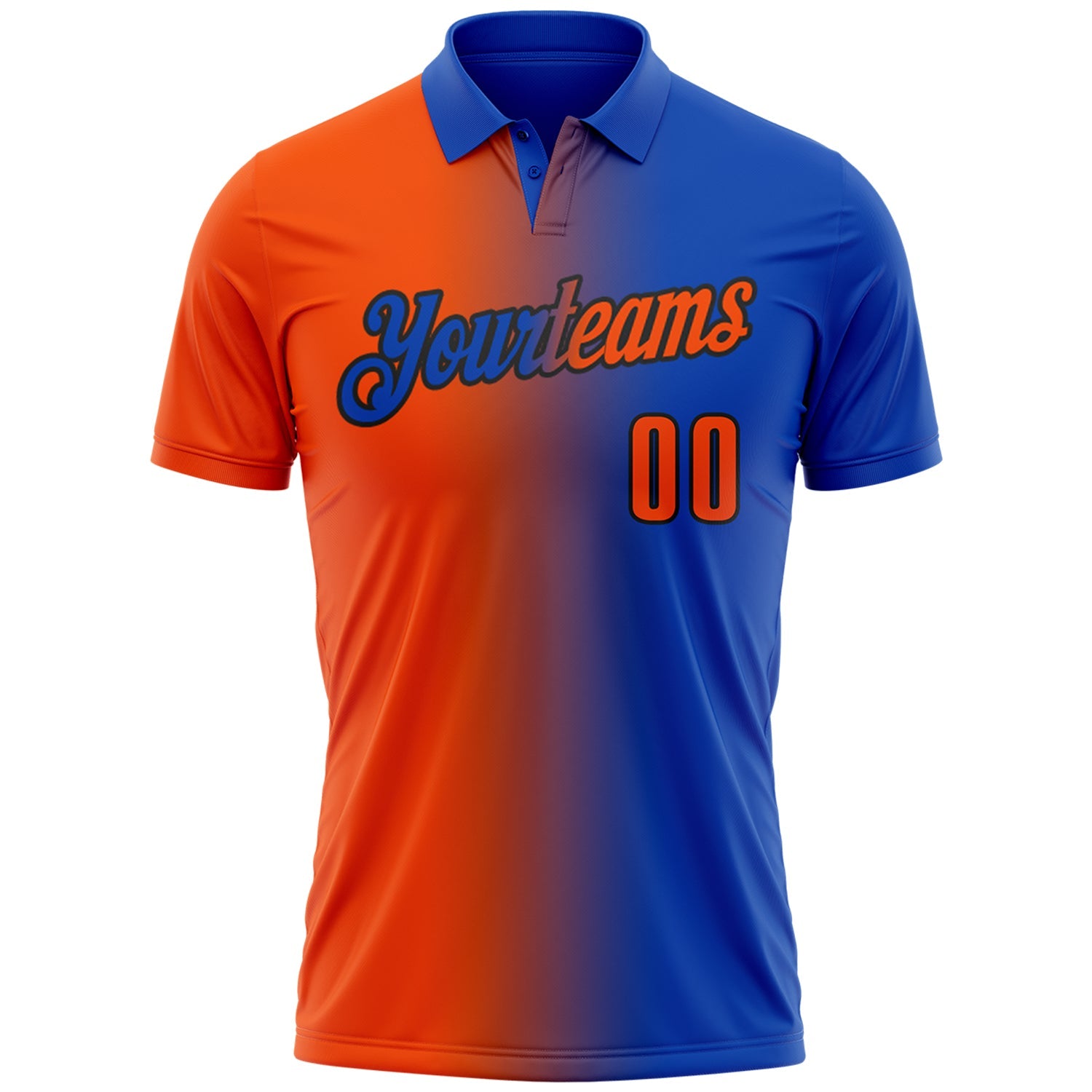 Custom Thunder Blue Orange-Black 3D Gradient Fashion Performance Polo Shirt view 2