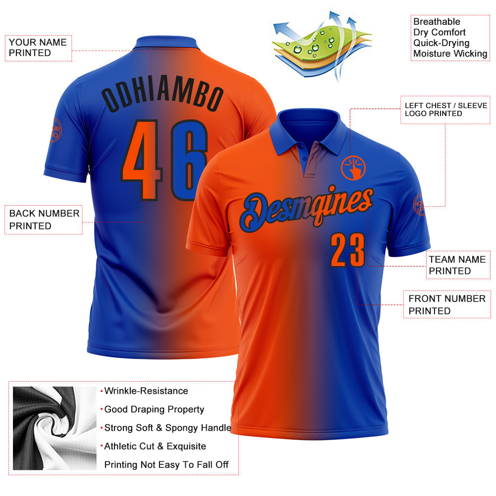 Custom Thunder Blue Orange-Black 3D Gradient Fashion Performance Polo Shirt view 3