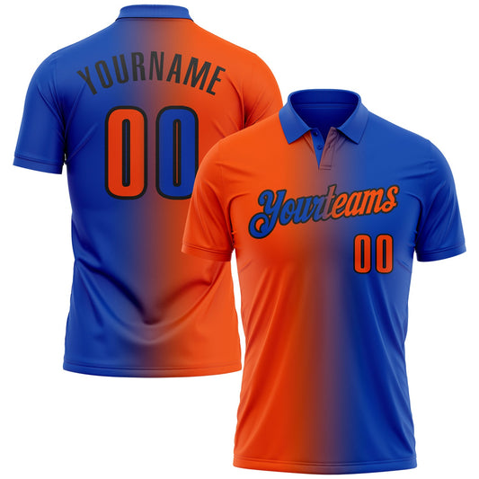 Custom Thunder Blue Orange-Black 3D Gradient Fashion Performance Polo Shirt - Main View
