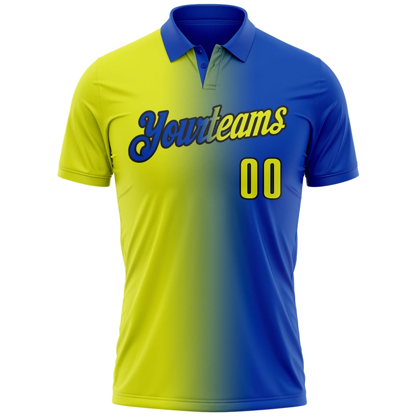 Custom Thunder Blue Neon Yellow-Black 3D Gradient Fashion Performance Polo Shirt view 2