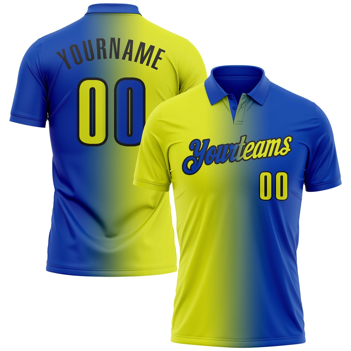 Custom Thunder Blue Neon Yellow-Black 3D Gradient Fashion Performance Polo Shirt - Main View