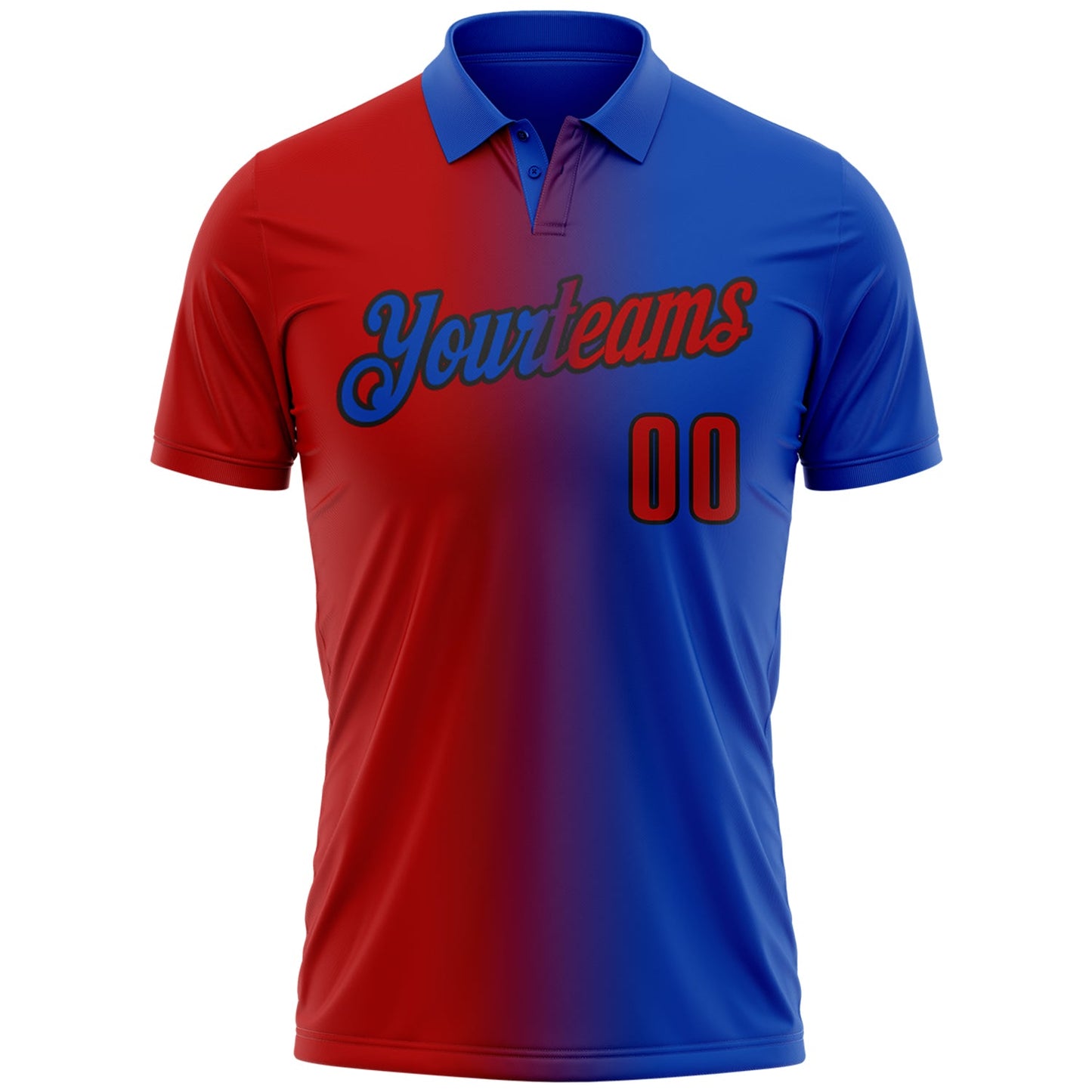 Custom Thunder Blue Red-Black 3D Gradient Fashion Performance Polo Shirt view 2