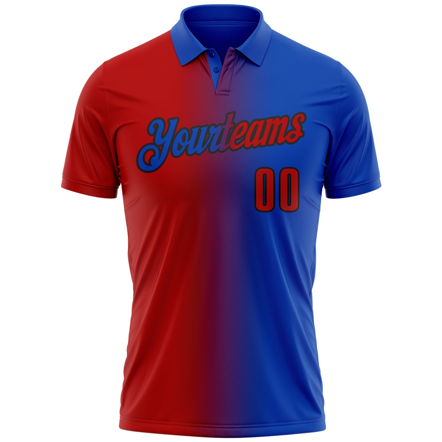 Custom Thunder Blue Red-Black 3D Gradient Fashion Performance Polo Shirt view 2