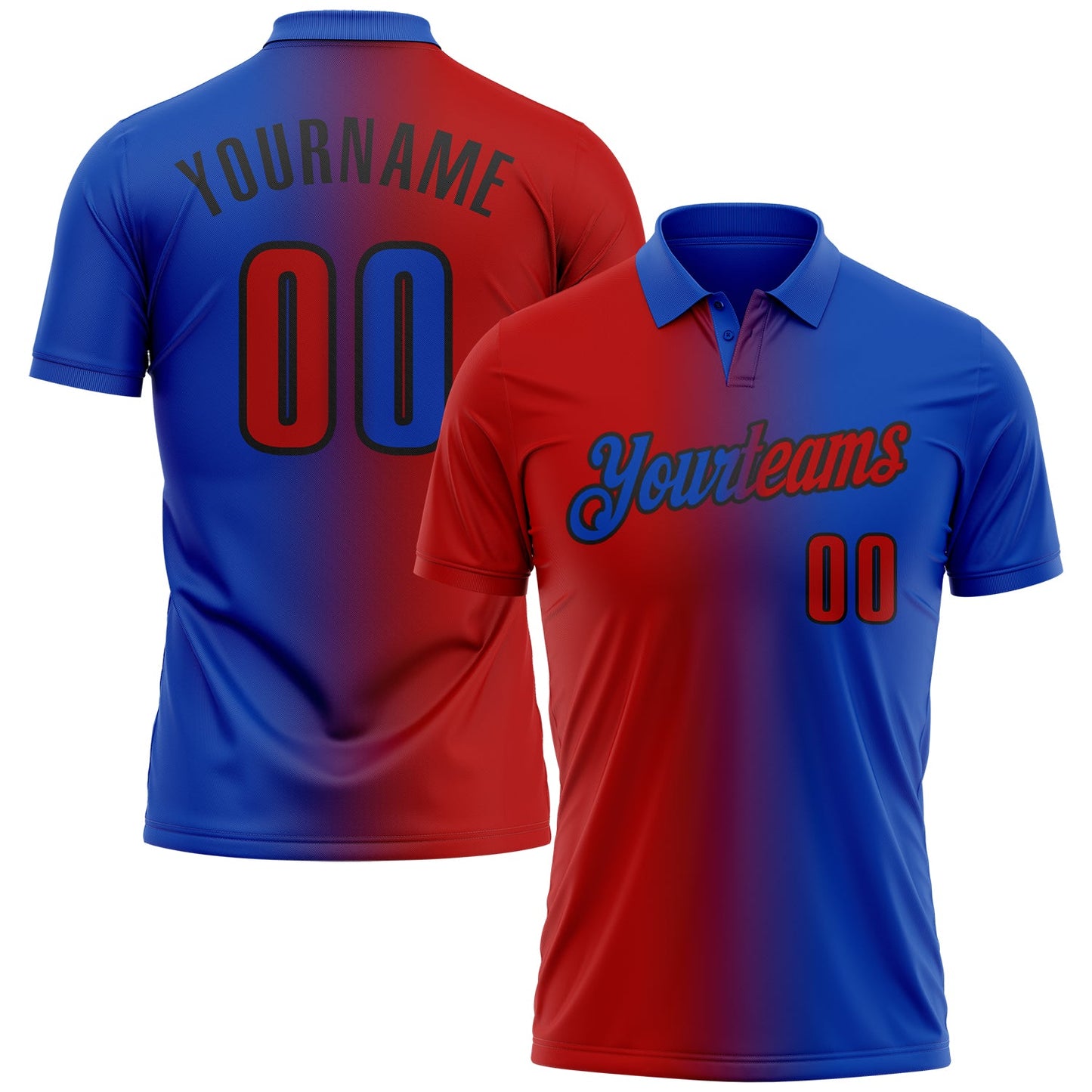 Custom Thunder Blue Red-Black 3D Gradient Fashion Performance Polo Shirt - Main View