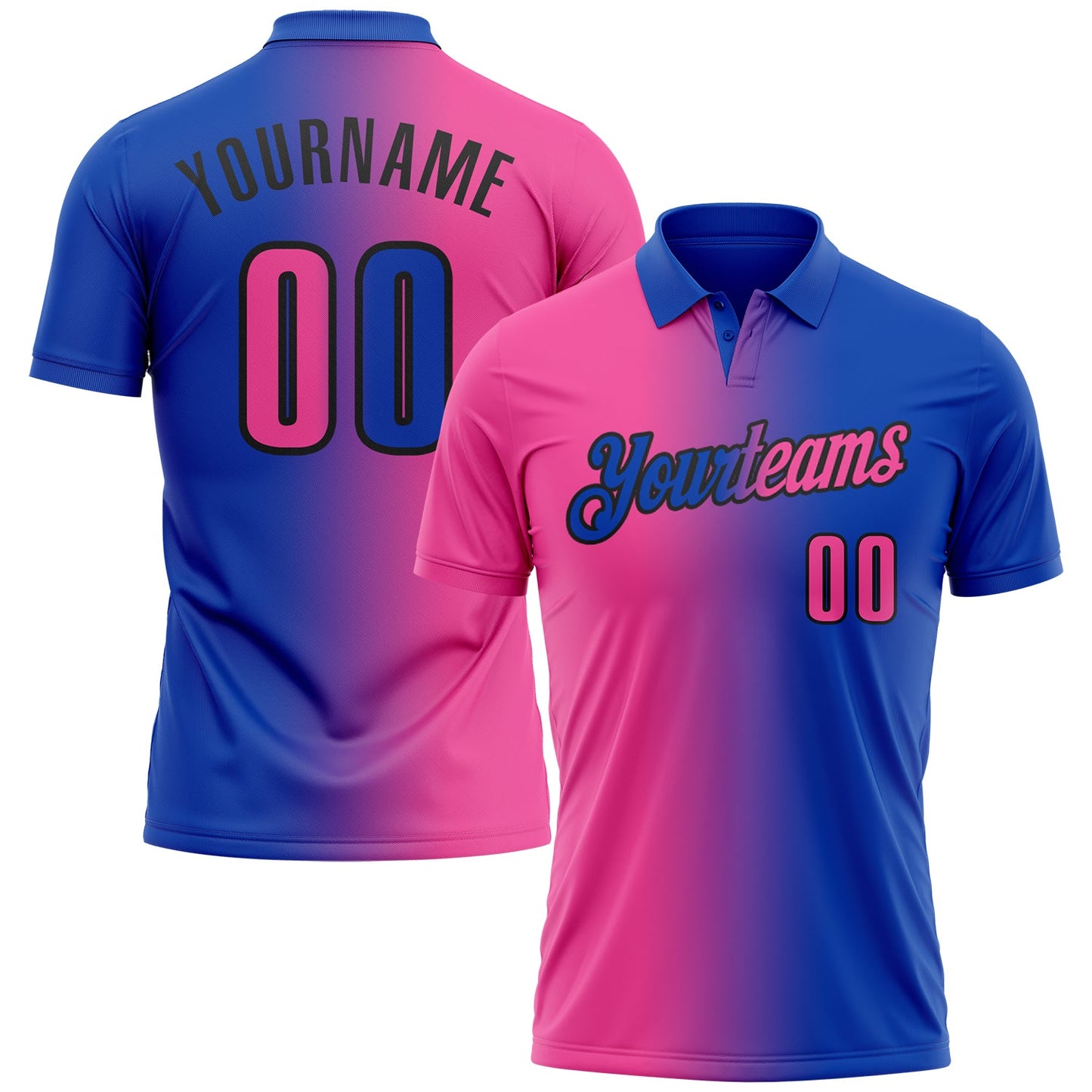 Custom Thunder Blue Pink-Black 3D Gradient Fashion Performance Polo Shirt - Main View