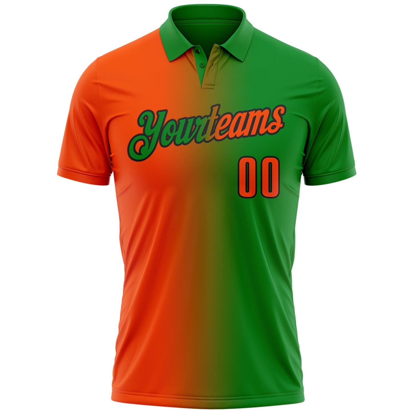 Custom Grass Green Orange-Black 3D Gradient Fashion Performance Polo Shirt view 2