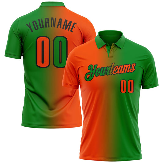 Custom Grass Green Orange-Black 3D Gradient Fashion Performance Polo Shirt - Main View