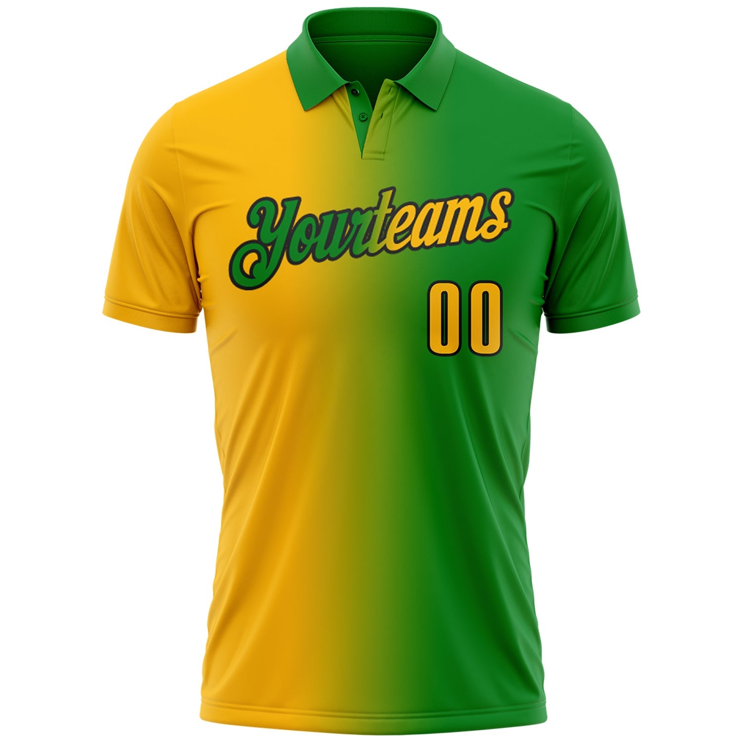 Custom Grass Green Gold-Black 3D Gradient Fashion Performance Polo Shirt view 2