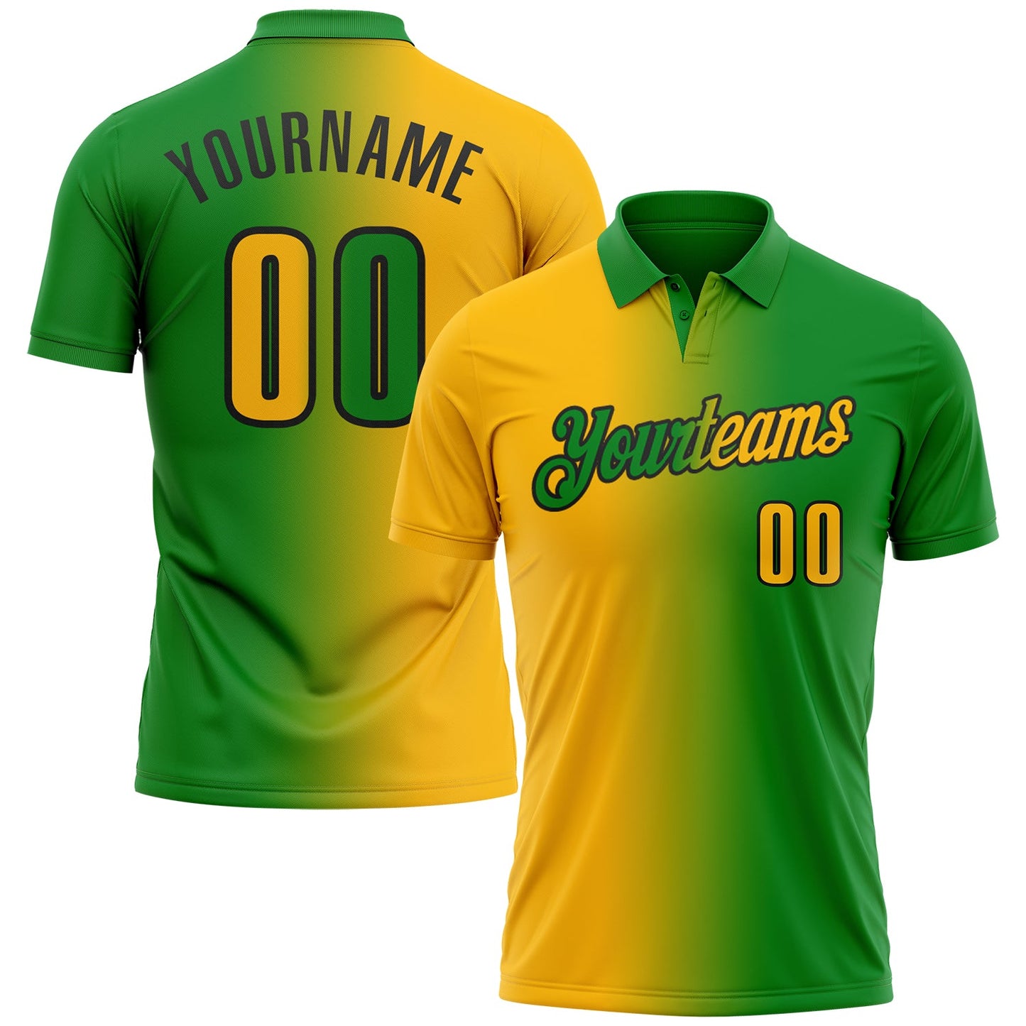 Custom Grass Green Gold-Black 3D Gradient Fashion Performance Polo Shirt - Main View
