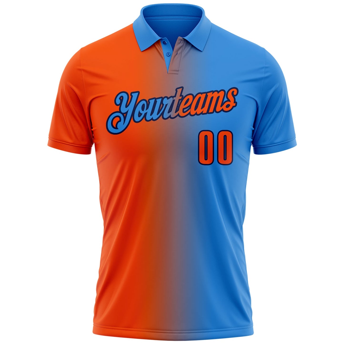 Custom Powder Blue Orange-Navy 3D Gradient Fashion Performance Polo Shirt view 2