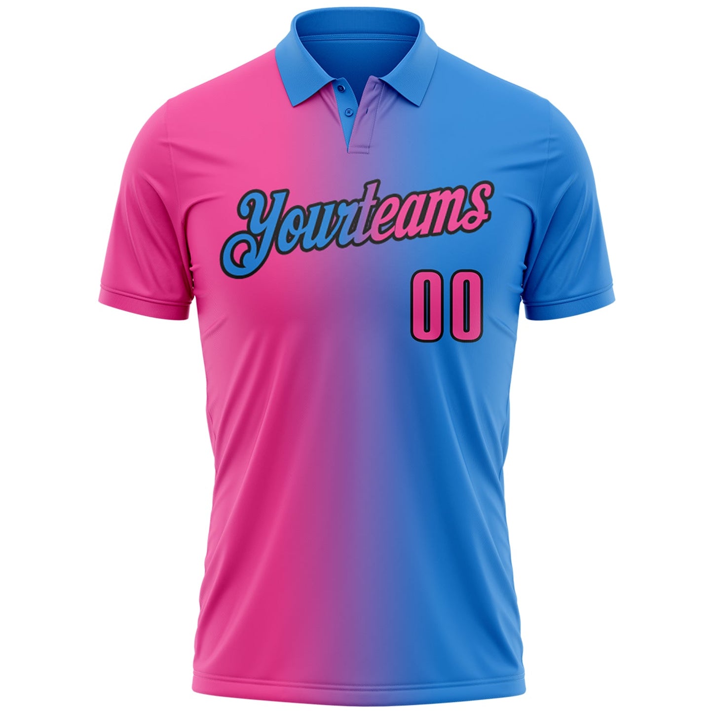 Custom Powder Blue Pink-Black 3D Gradient Fashion Performance Polo Shirt view 2
