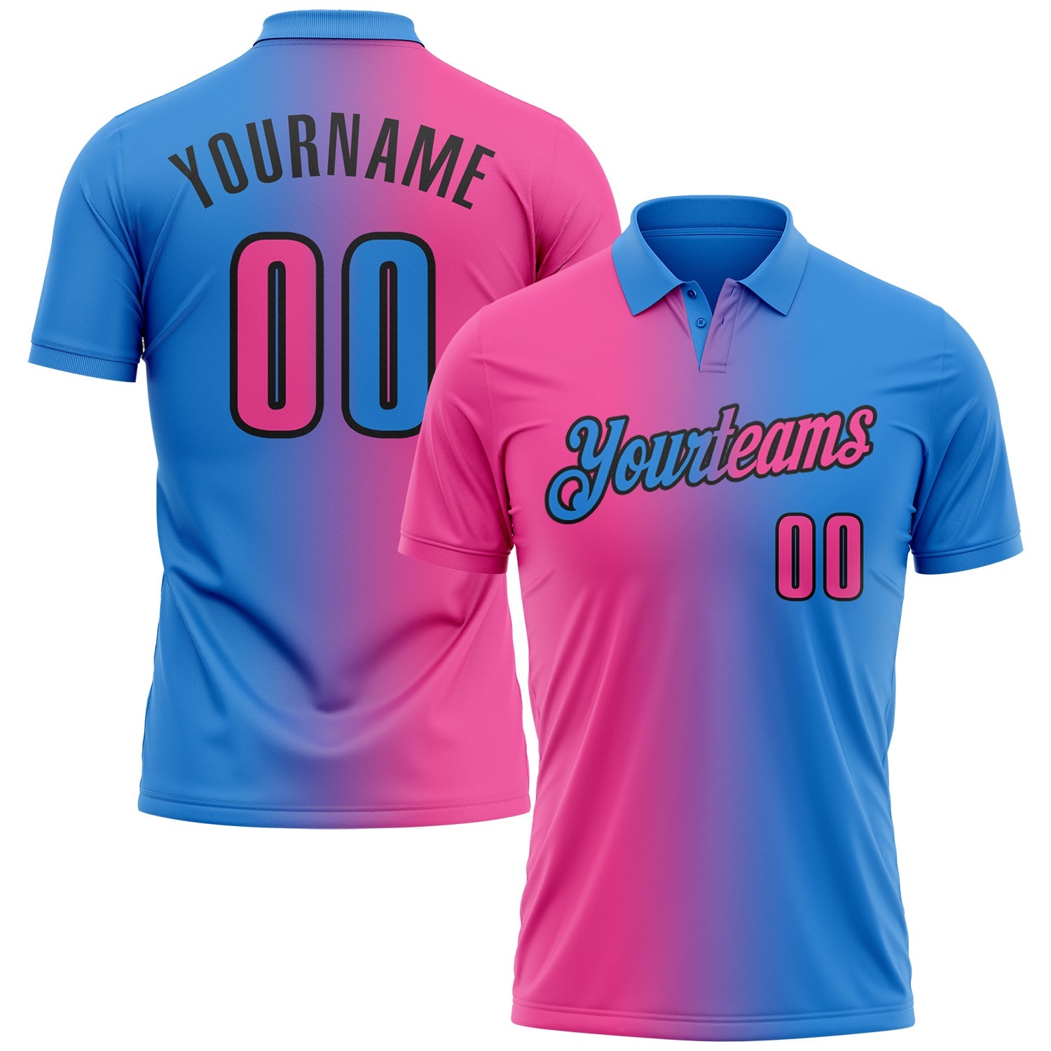 Custom Powder Blue Pink-Black 3D Gradient Fashion Performance Polo Shirt - Main View