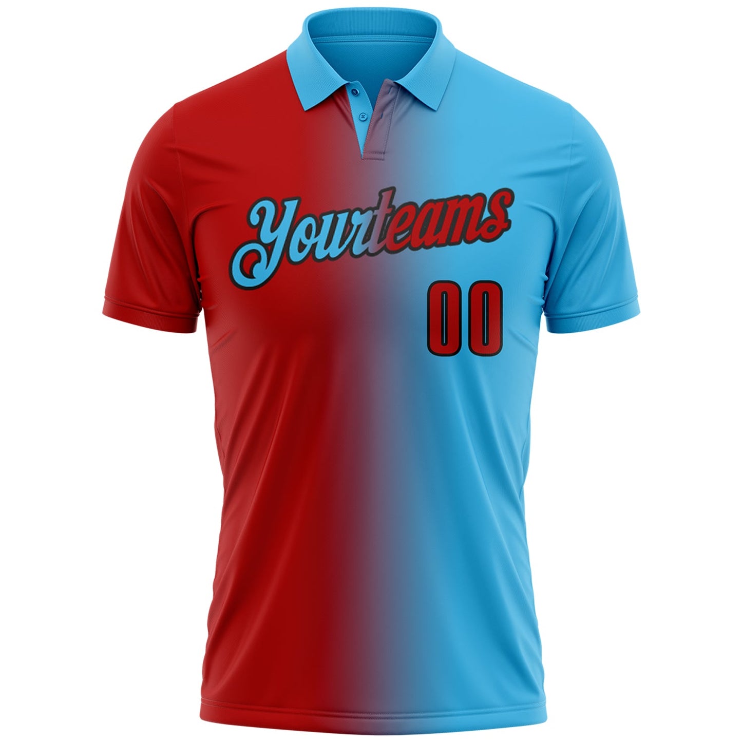 Custom Sky Blue Red-Black 3D Gradient Fashion Performance Polo Shirt view 2