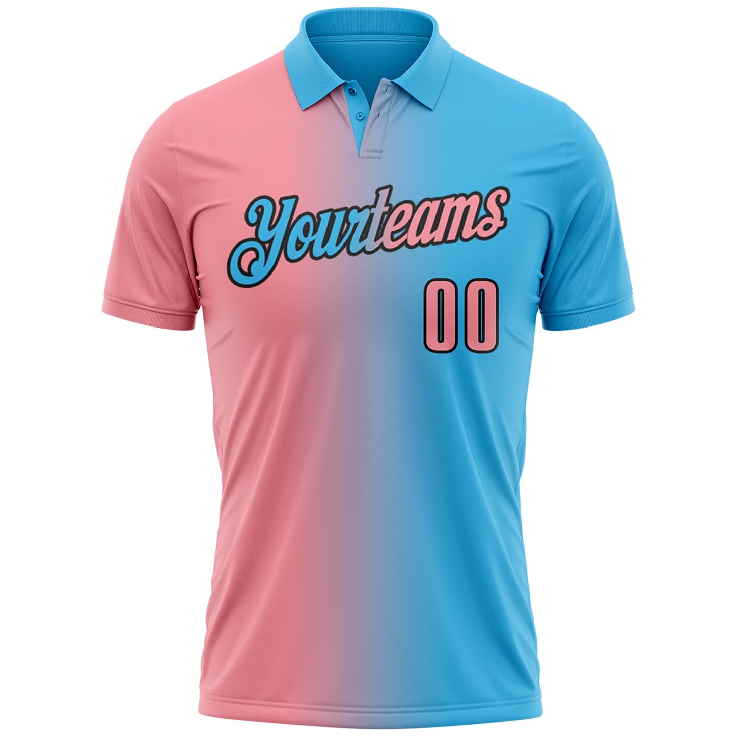 Custom Sky Blue Medium Pink-Black 3D Gradient Fashion Performance Polo Shirt view 2