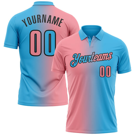 Custom Sky Blue Medium Pink-Black 3D Gradient Fashion Performance Polo Shirt - Main View