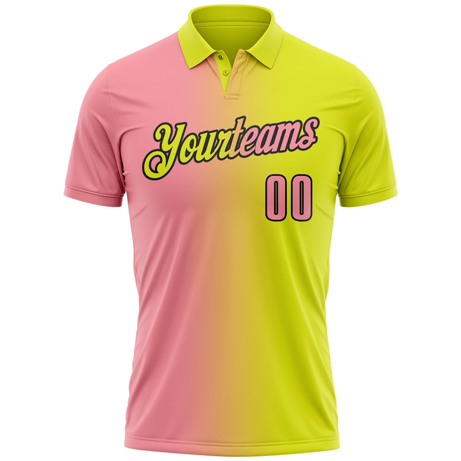 Custom Neon Yellow Medium Pink-Black 3D Gradient Fashion Performance Polo Shirt view 2
