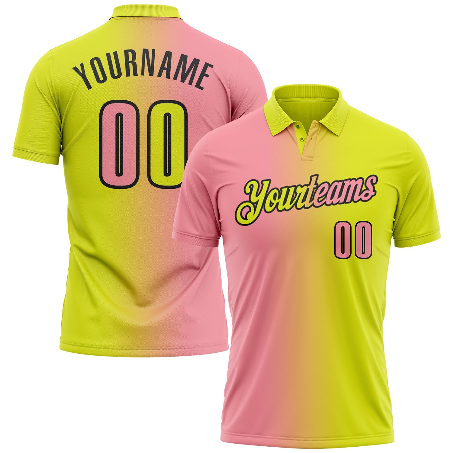 Custom Neon Yellow Medium Pink-Black 3D Gradient Fashion Performance Polo Shirt - Main View