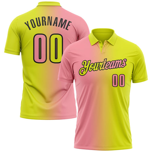 Custom Neon Yellow Medium Pink-Black 3D Gradient Fashion Performance Polo Shirt - Main View