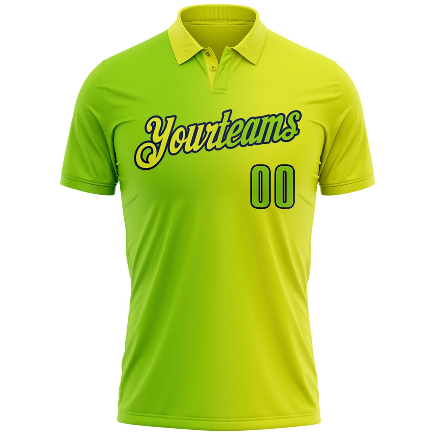 Custom Neon Yellow Neon Green-Navy 3D Gradient Fashion Performance Polo Shirt view 2