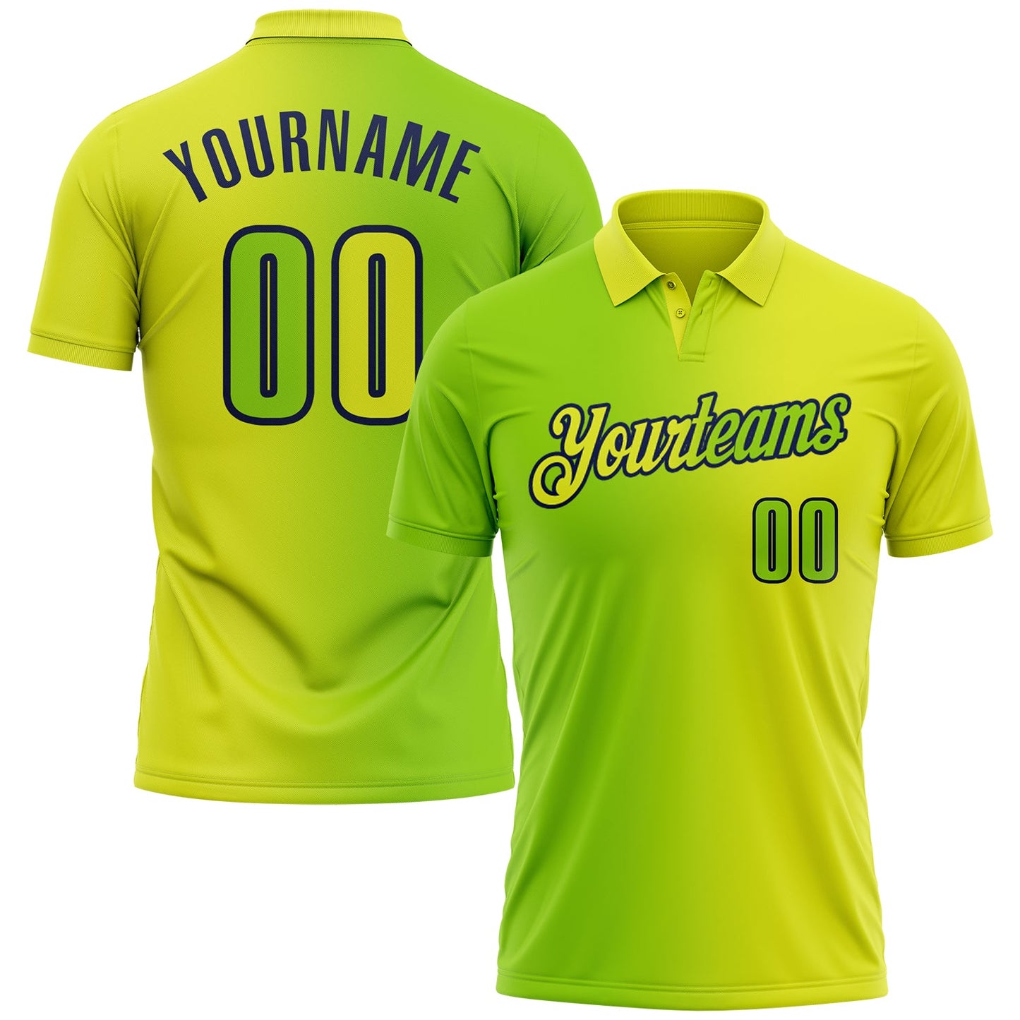 Custom Neon Yellow Neon Green-Navy 3D Gradient Fashion Performance Polo Shirt - Main View