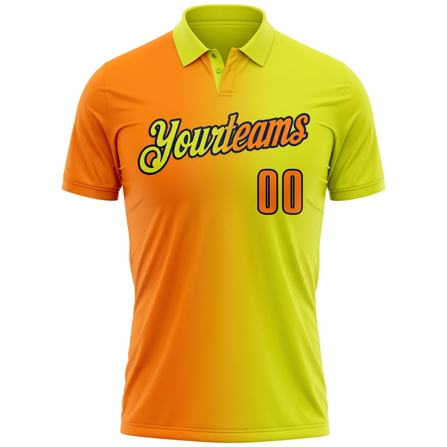 Custom Neon Yellow Bay Orange-Navy 3D Gradient Fashion Performance Polo Shirt view 2