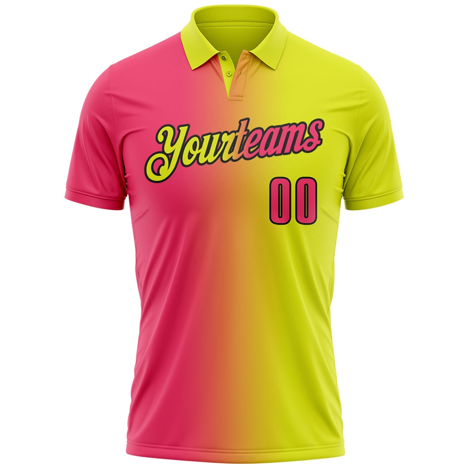 Custom Neon Yellow Neon Pink-Black 3D Gradient Fashion Performance Polo Shirt view 2