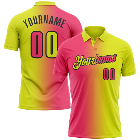 Custom Neon Yellow Neon Pink-Black 3D Gradient Fashion Performance Polo Shirt - Main View