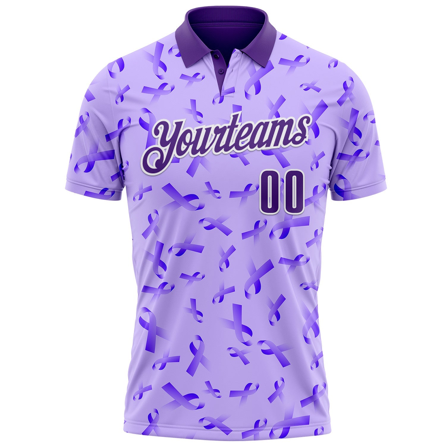 Custom Purple White 3D Pattern Design Purple Ribbon Gynecological Cancer Awareness Performance Polo Shirt view 2