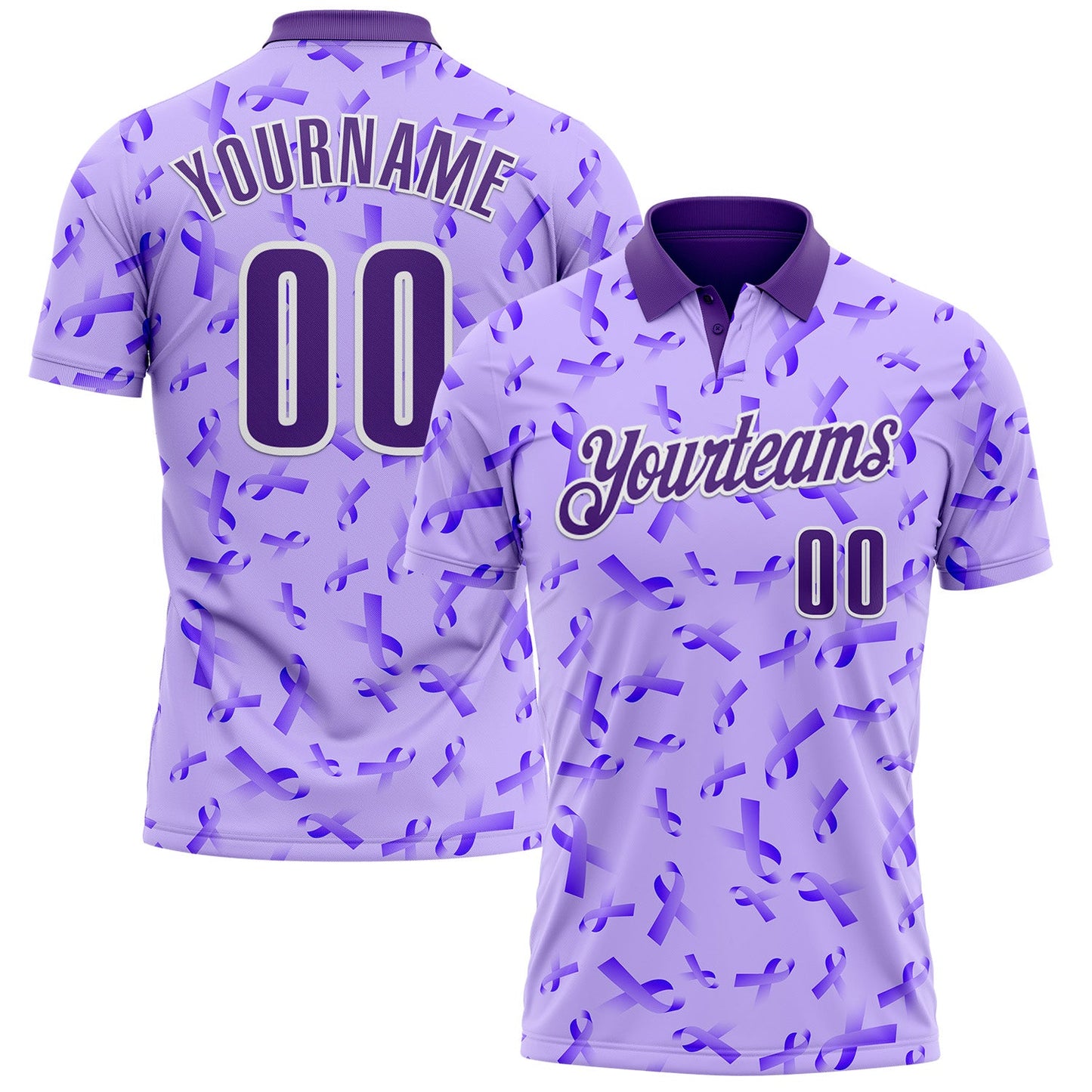 Custom Purple White 3D Pattern Design Purple Ribbon Gynecological Cancer Awareness Performance Polo Shirt - Main View