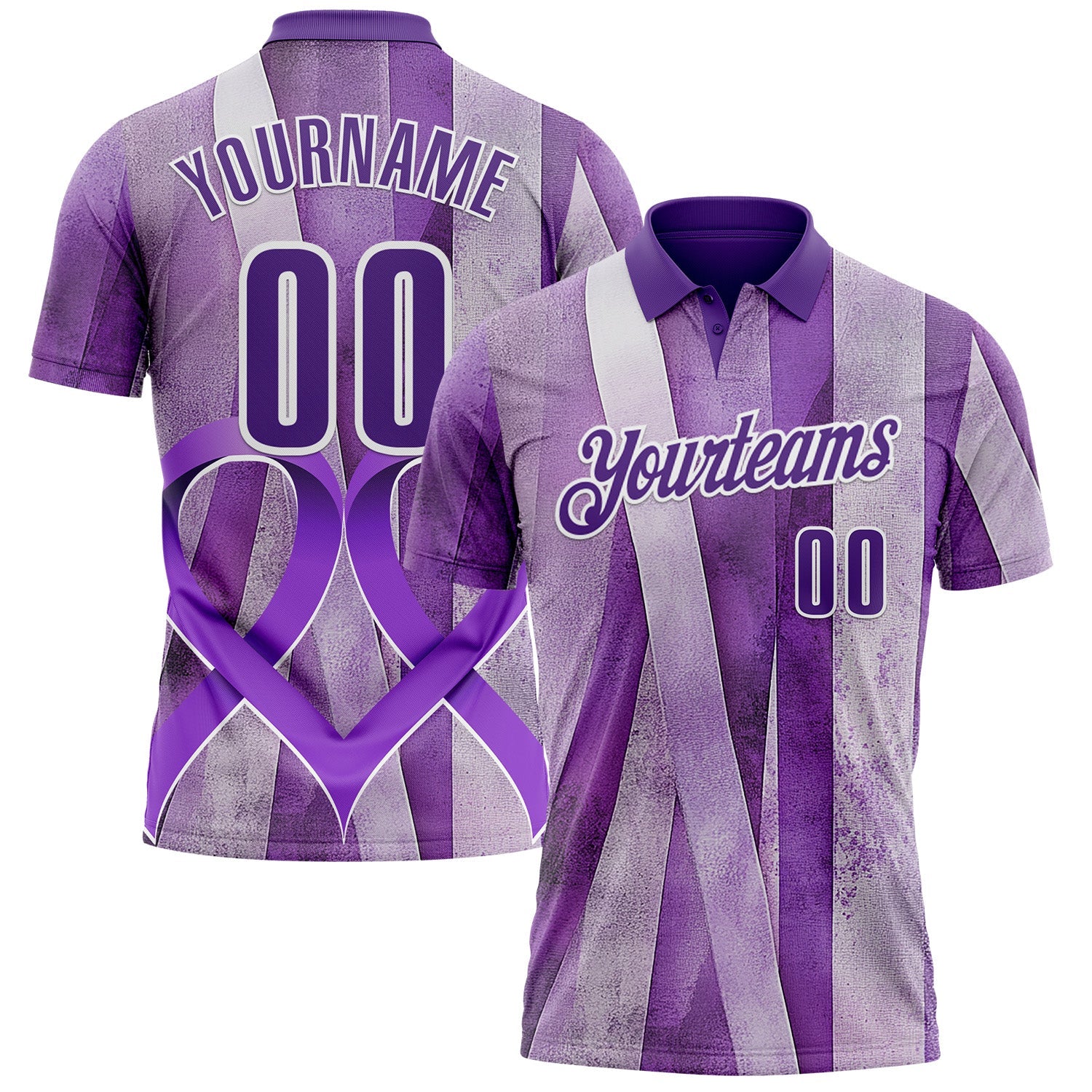 Custom Purple White 3D Pattern Design Purple Ribbon Testicular Cancer Awareness Performance Polo Shirt - Main View