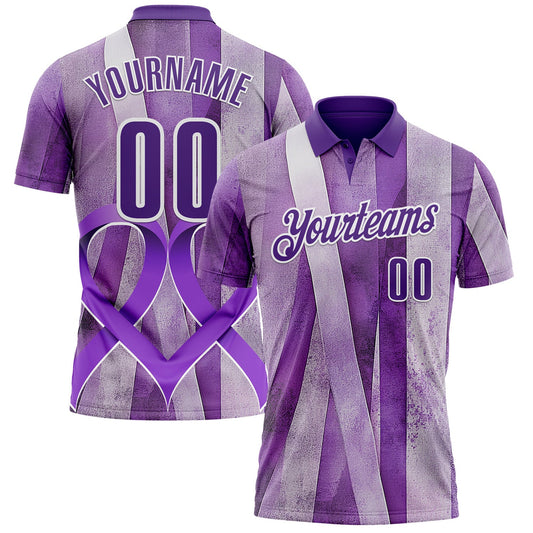 Custom Purple White 3D Pattern Design Purple Ribbon Testicular Cancer Awareness Performance Polo Shirt - Main View