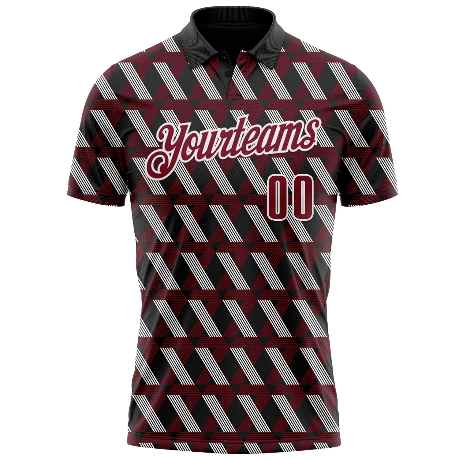Custom Black Crimson-White 3D Pattern Design Burgundy And White Ribbon Head And Neck Cancer Cancer Awareness Performance Polo Shirt view 2