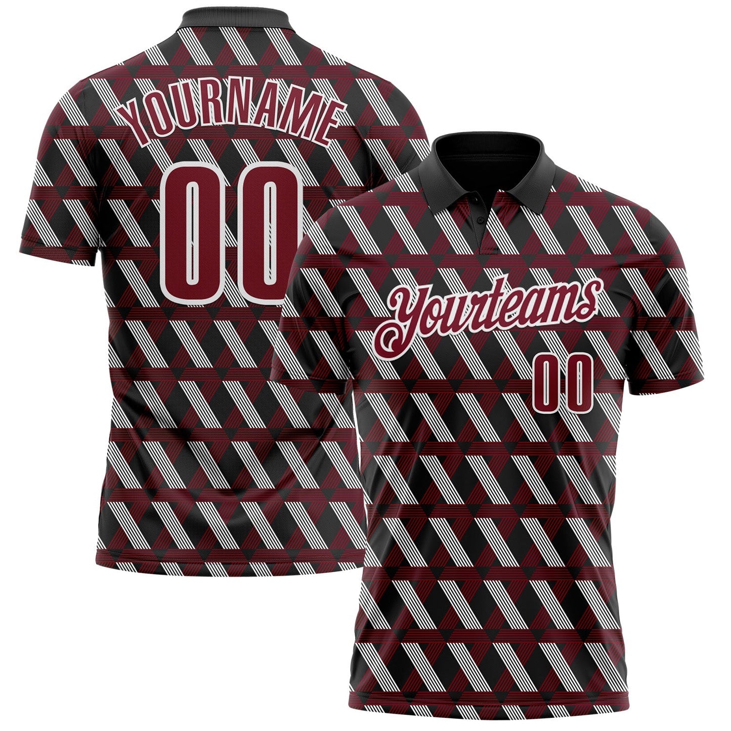 Custom Black Crimson-White 3D Pattern Design Burgundy And White Ribbon Head And Neck Cancer Cancer Awareness Performance Polo Shirt - Main View