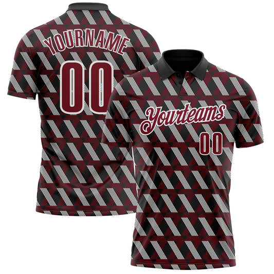 Custom Black Crimson-White 3D Pattern Design Burgundy And White Ribbon Head And Neck Cancer Cancer Awareness Performance Polo Shirt - Main View