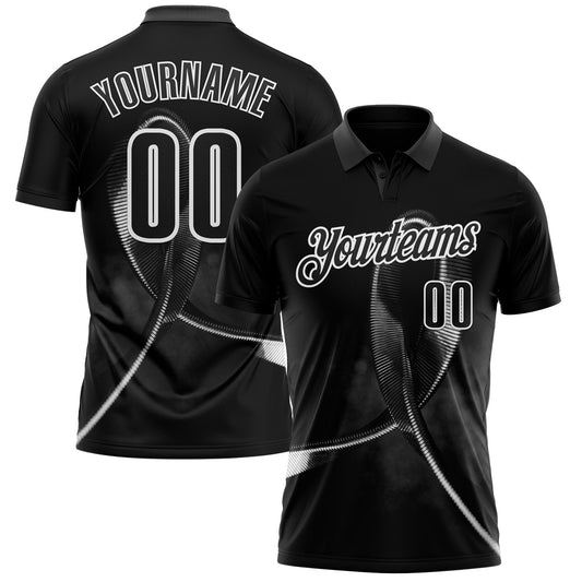 Custom Black White 3D Pattern Design Black Ribbon Skin Cancer Cancer Awareness Performance Polo Shirt - Main View