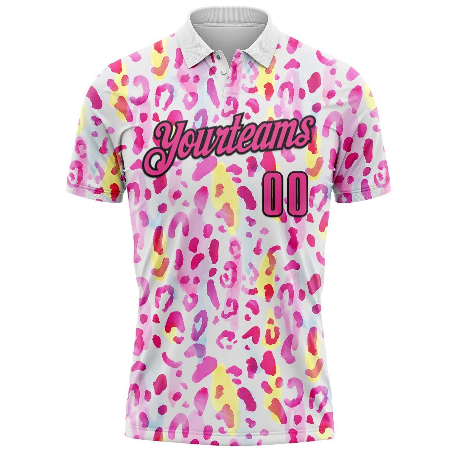 Custom White Pink-Black 3D Pink Ribbon Breast Cancer Awareness Leopard Pattern Football Performance Polo Shirt view 2
