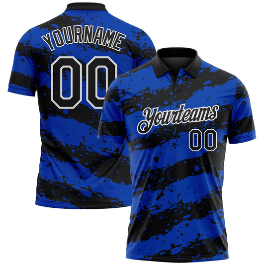 Custom Black Thunder Blue-White Paint Splash Stripe Performance Polo Shirt - Main View