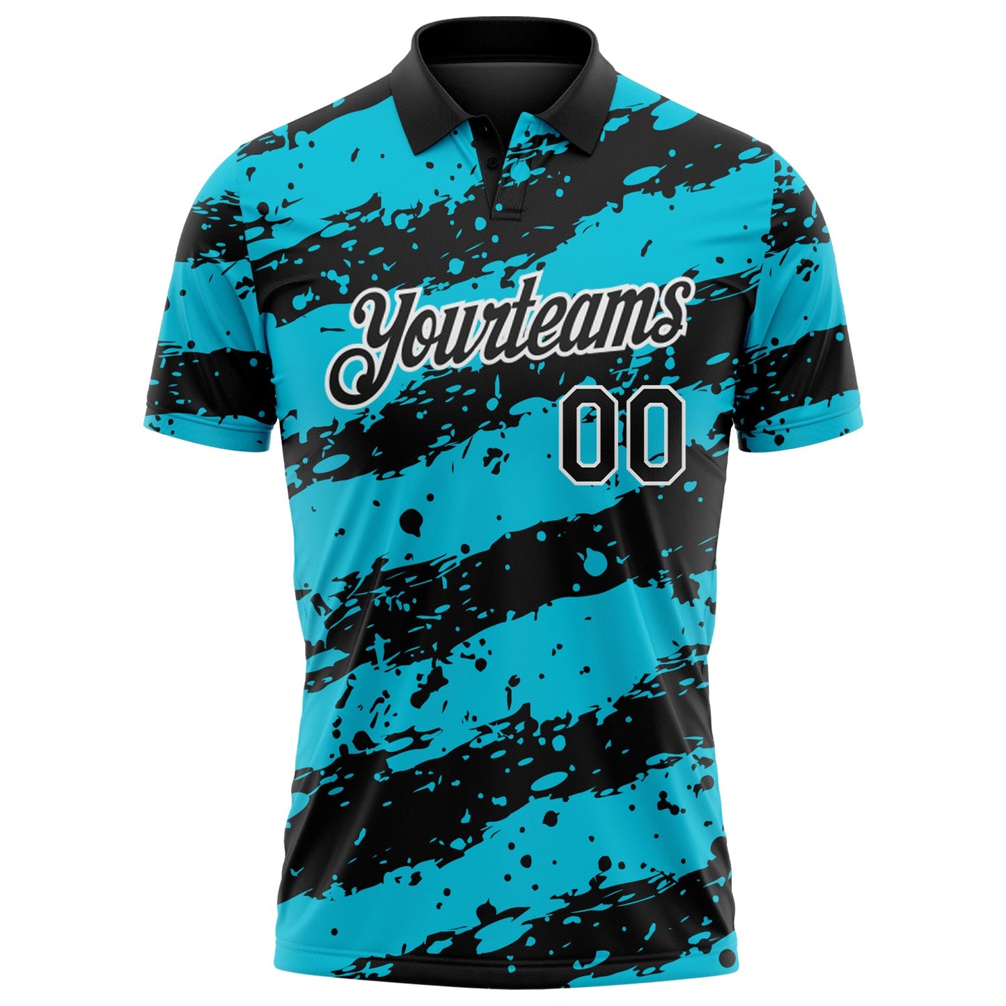 Custom Black Lakes Blue-White Paint Splash Stripe Performance Polo Shirt view 2