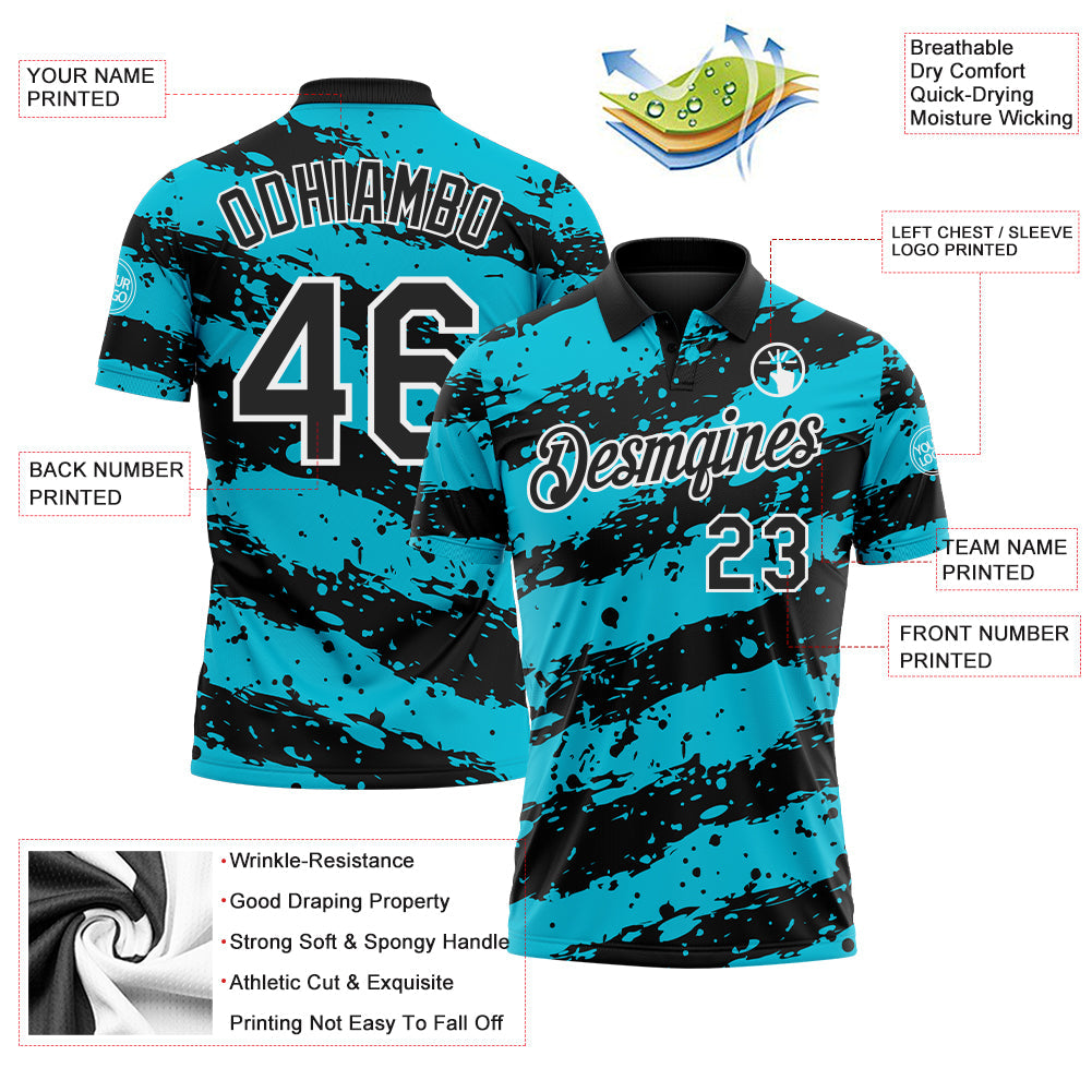 Custom Black Lakes Blue-White Paint Splash Stripe Performance Polo Shirt view 3