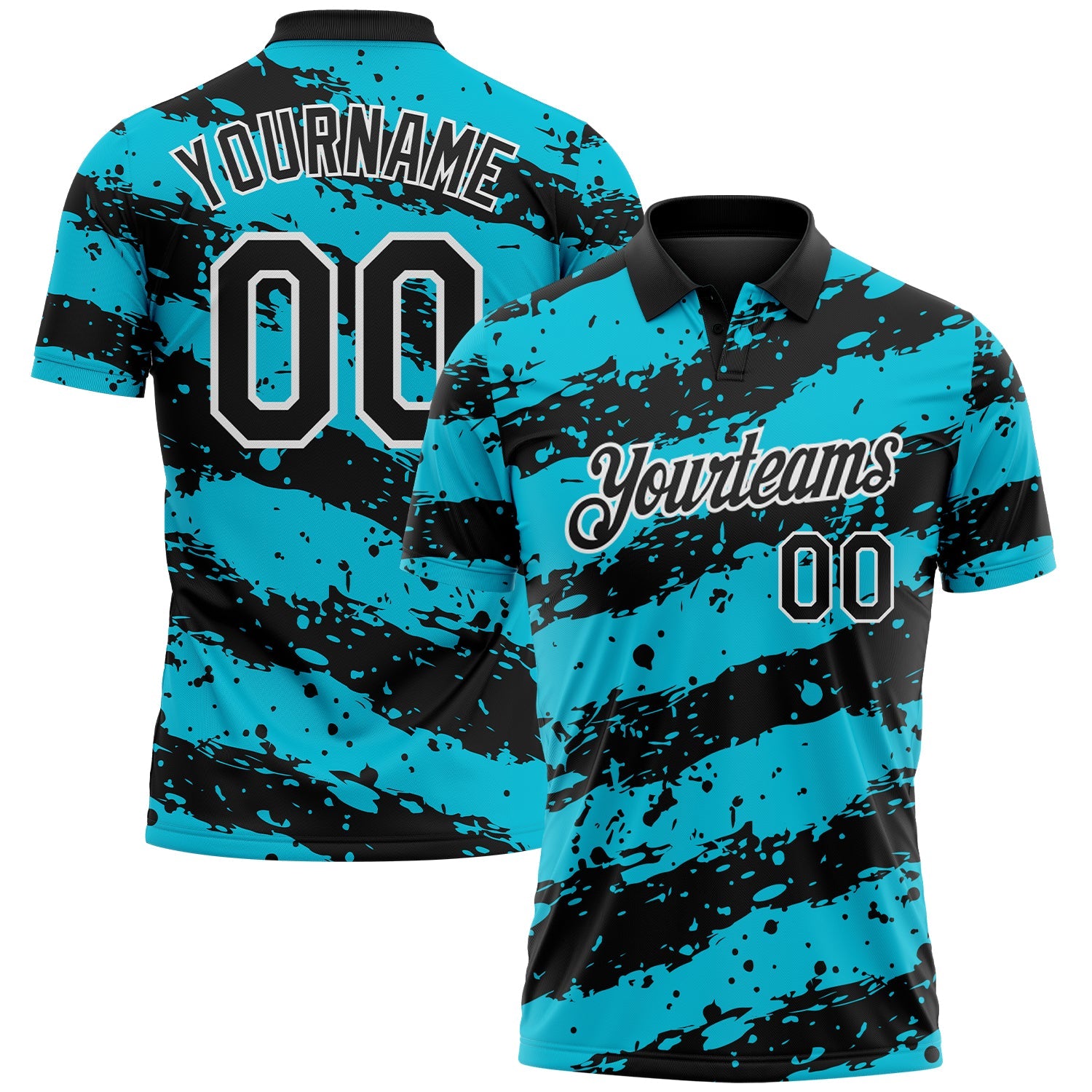 Custom Black Lakes Blue-White Paint Splash Stripe Performance Polo Shirt - Main View