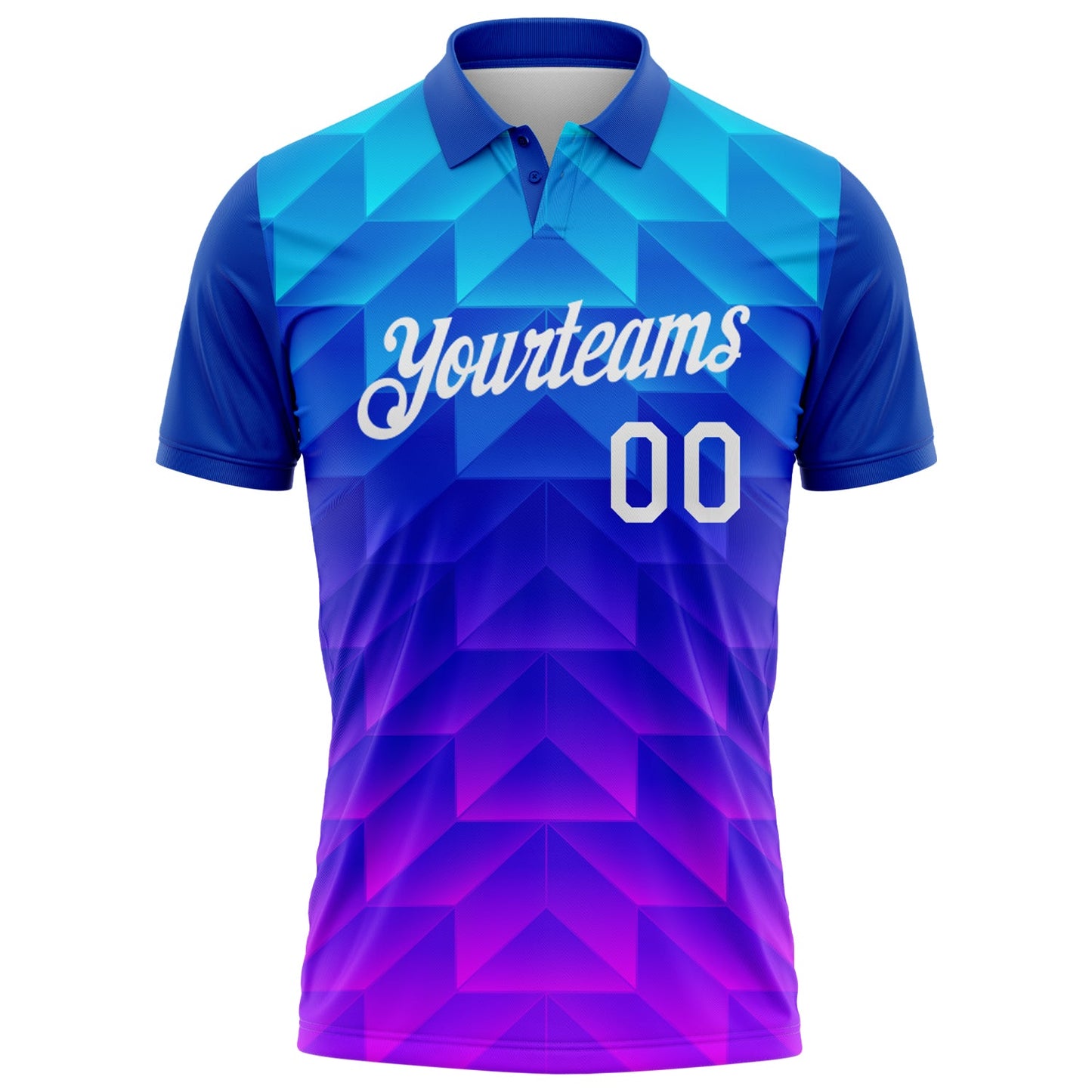 Custom Blue White Pink-Royal Gradient Geometric Shape Performance Polo Shirt view 2