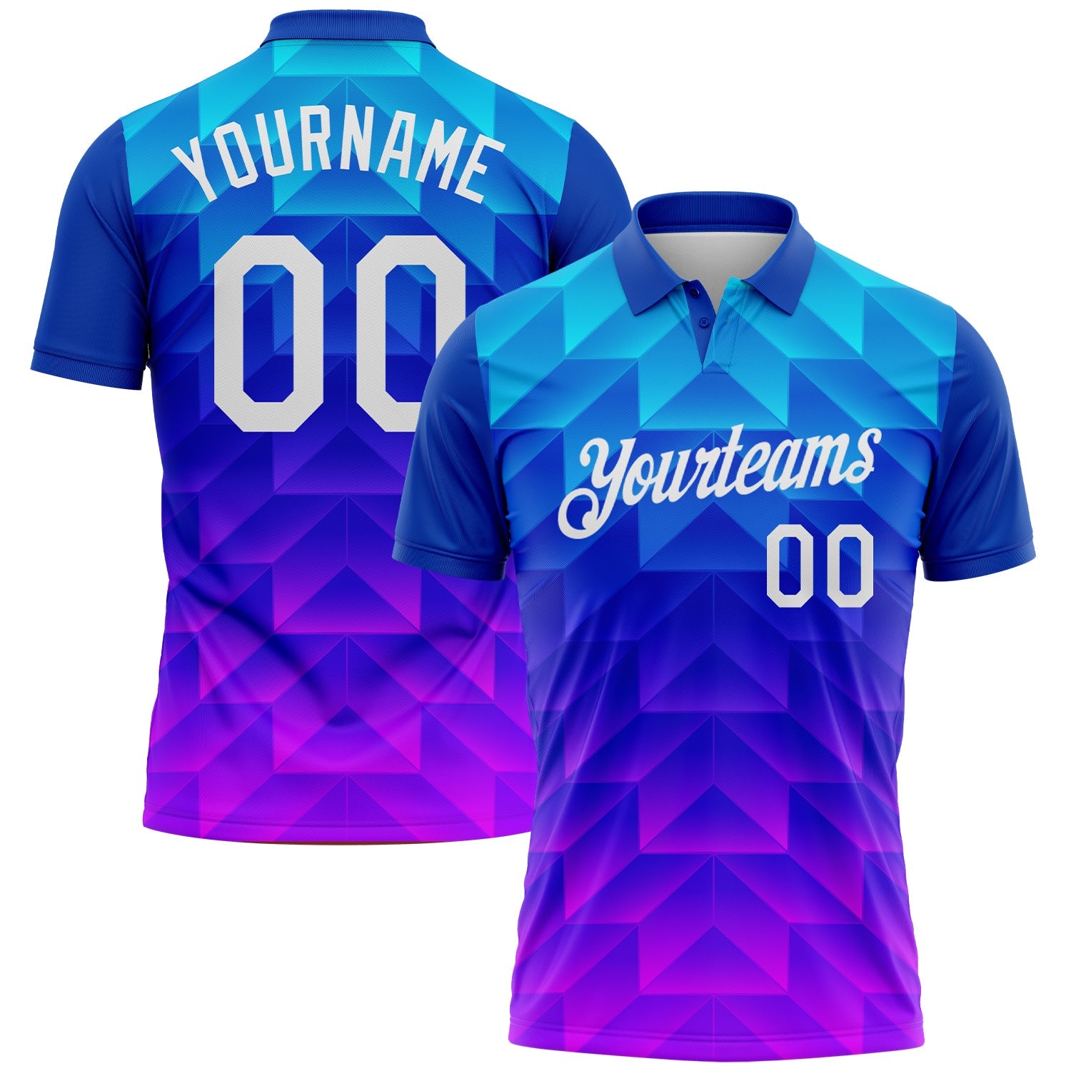 Custom Blue White Pink-Royal Gradient Geometric Shape Performance Polo Shirt - Main View