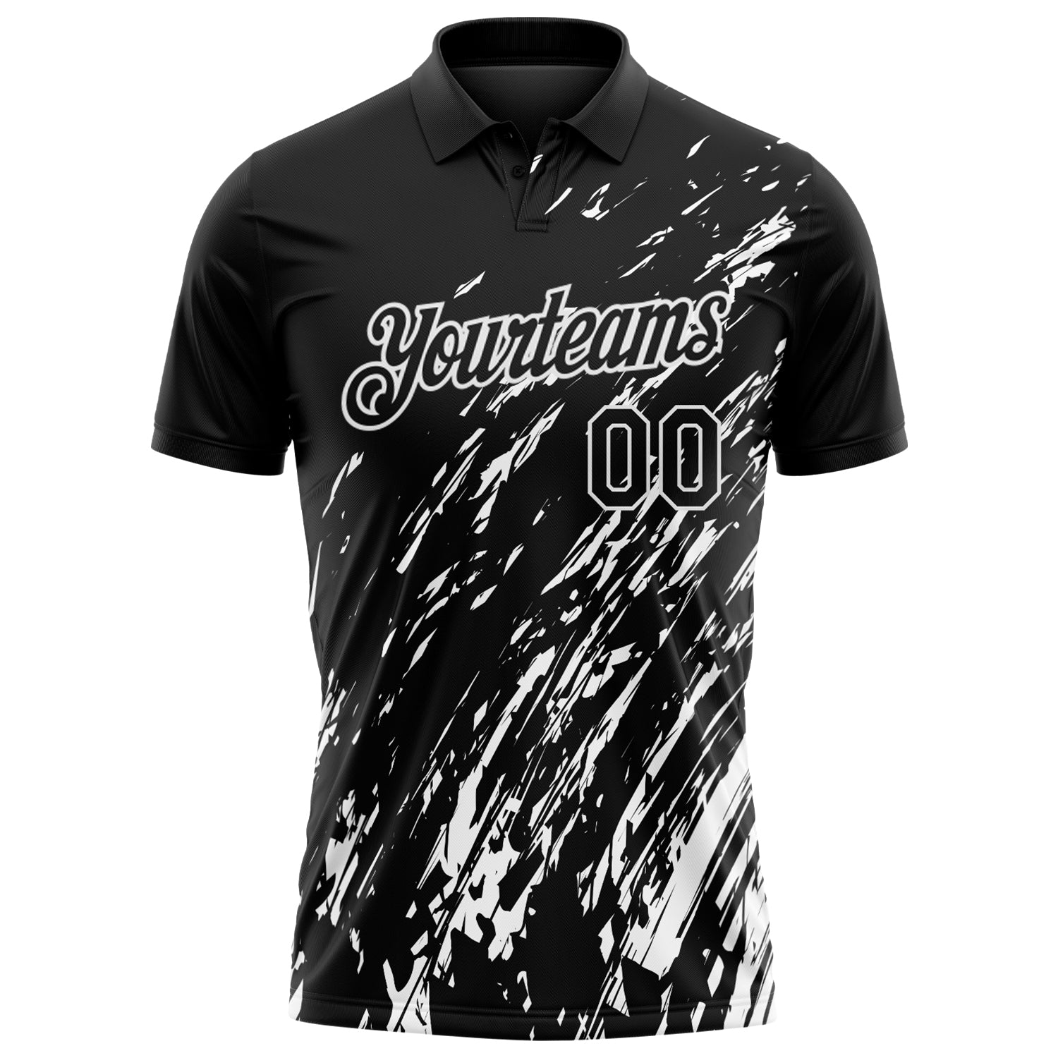Custom Black-White Paint Stroke Grunge Streak Performance Polo Shirt view 2