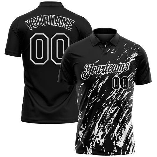 Custom Black-White Paint Stroke Grunge Streak Performance Polo Shirt - Main View