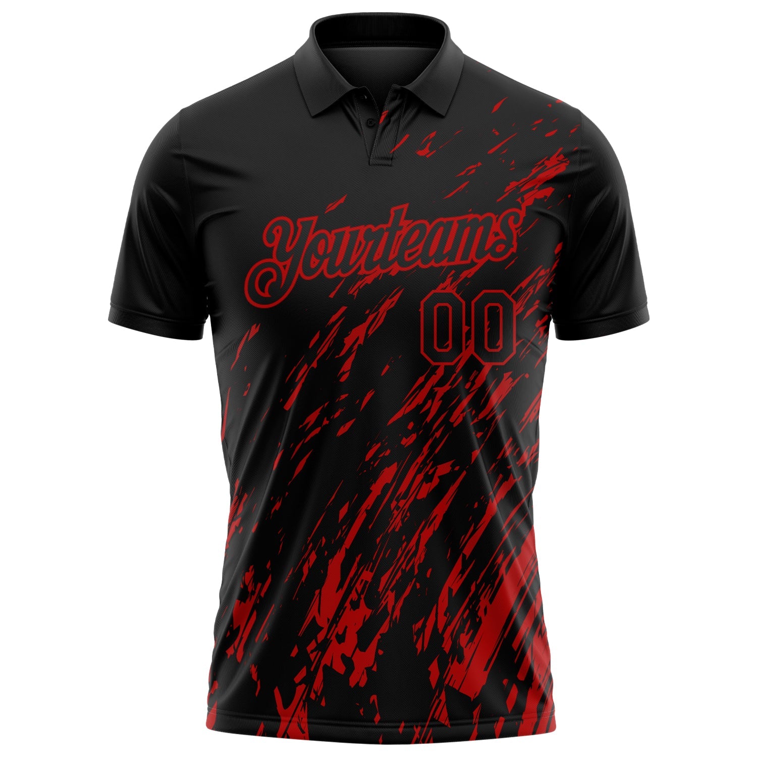 Custom Black-Red Paint Stroke Grunge Streak Performance Polo Shirt view 2